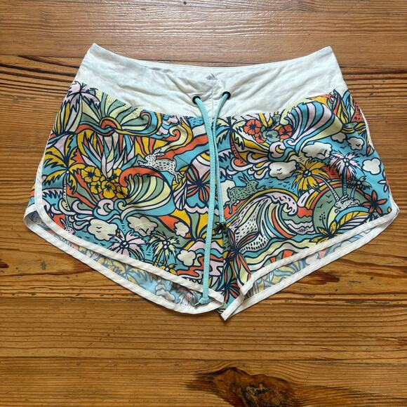 Rabbit colorful floral abstract pattern lined surf womens swim shorts SIZE S - Picture 1 of 5